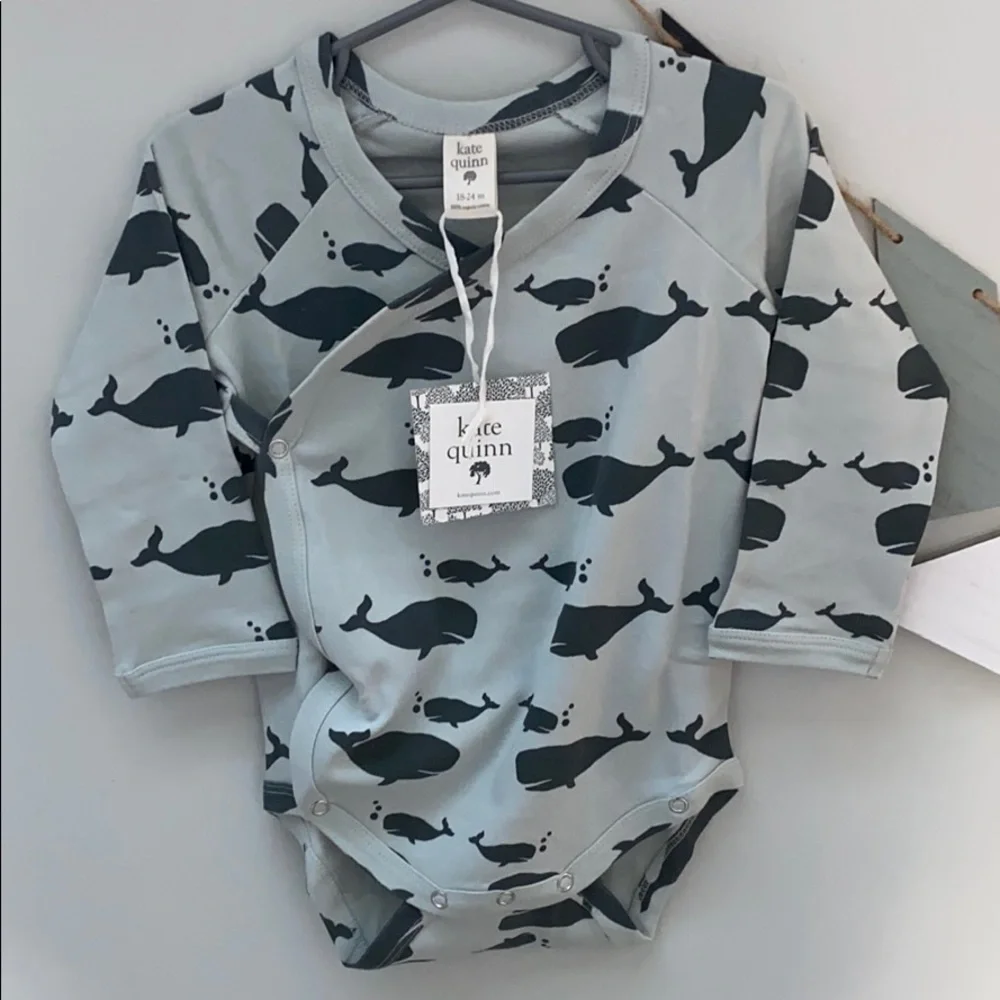 kate quinn Light Blue and Dark Blue Whale Print One-Piece Bodysuit